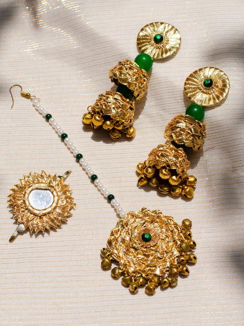 Gota-patti Festive Set 3 (Earrings  + Maang Tikka + Ring)