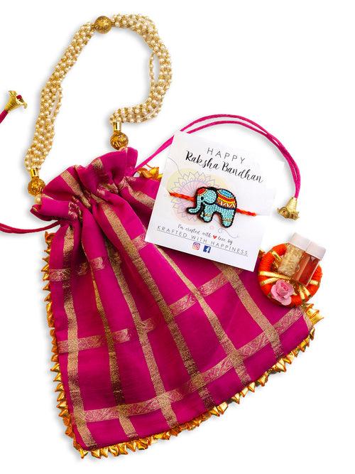 Hathi Raja Kids Rakhi (Roli Chawal + Decorative Pouch)