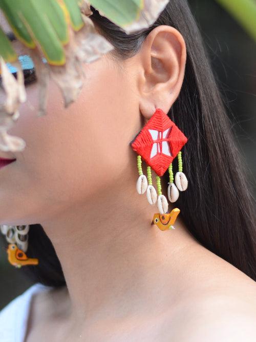 Zahira Mirror Embroidered Bird Earrings