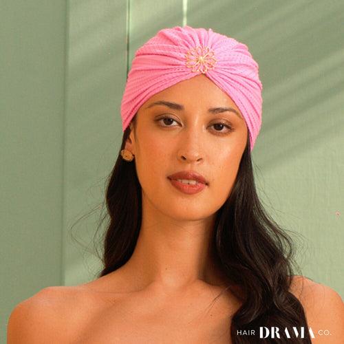 Lilac Dotted Turban with Flower Pearl Metal Broach