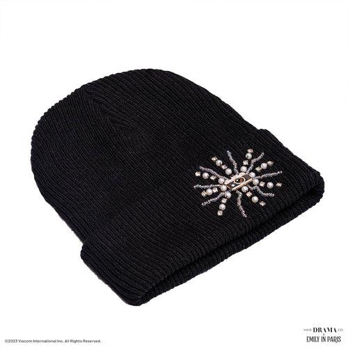 HDC X Emily In Paris Black Beanie with Pearls, Crystals & Camera Charm