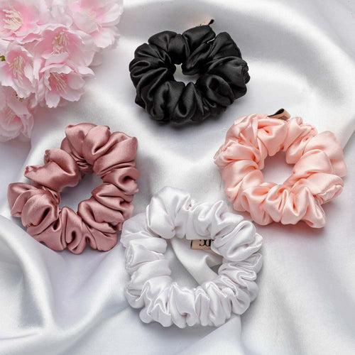 Pastel Multicoloured Silk Satin Scrunchies – Pack of Four