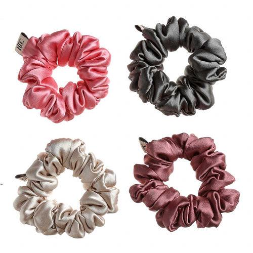 Pink multicoloured Silk Satin Scrunchies – Pack of Four