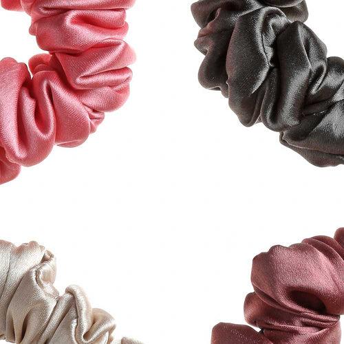 Pink multicoloured Silk Satin Scrunchies – Pack of Four