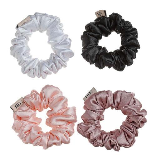 Pastel Multicoloured Silk Satin Scrunchies – Pack of Four