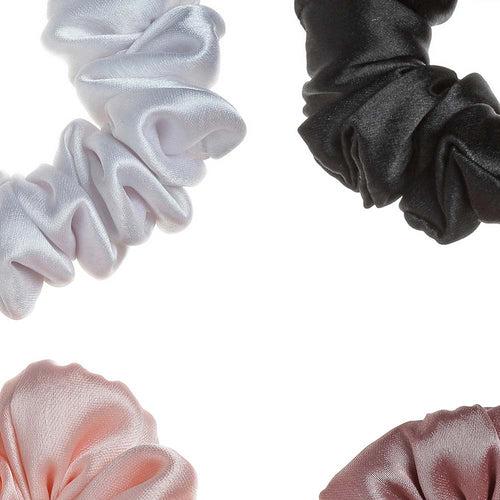 Pastel Multicoloured Silk Satin Scrunchies – Pack of Four