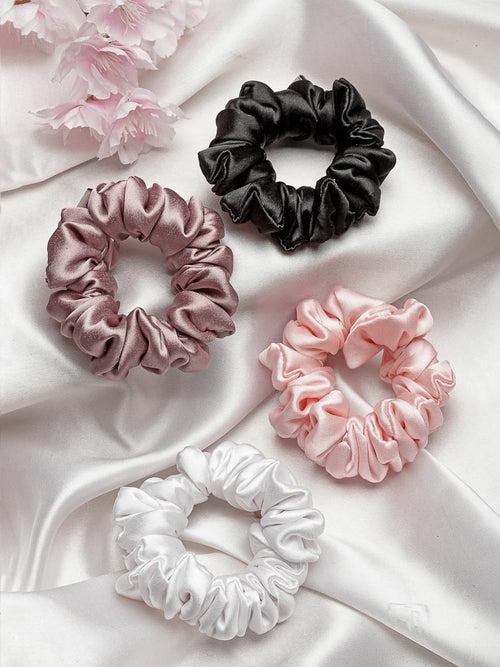 Pastel Multicoloured Silk Satin Scrunchies – Pack of Four