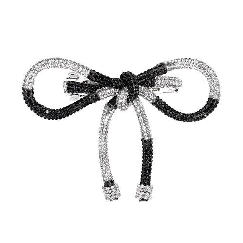 Crystal Hair Bow Barrette Clip - Silver & Black