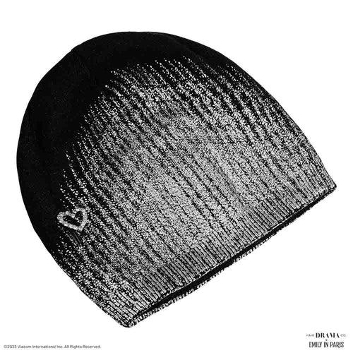 HDC x Emily in Paris Metallic Black Real Wool Beanie with Original Fur Pom-pom & Heart Charm