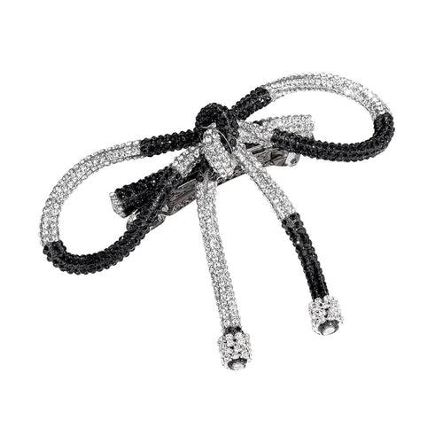 Crystal Hair Bow Barrette Clip - Silver & Black