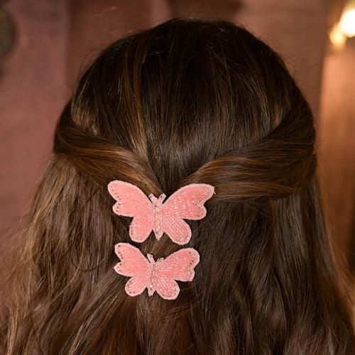 Butterfly Gift Box with 1 Embroidered Hair Band and 2 Hair Pins - Peach