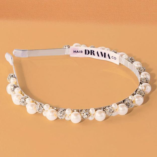 Off-White Pearl and Silver Crystals Hair Band