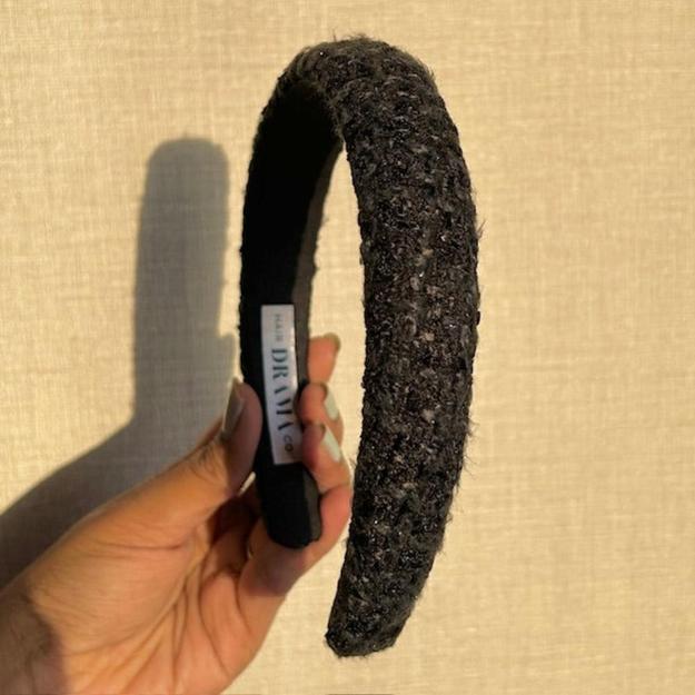 Tweed Puff Hair Band - Black