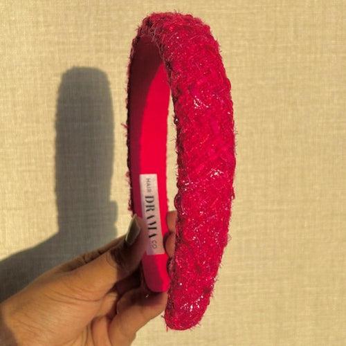 Tweed Puff Hair Band - Hot Pink