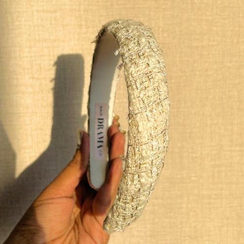 Tweed Puff Hair Band - White