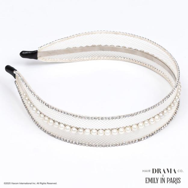 HDC x Emily in Paris Crystal & Pearl Mesh Hair Band - Beige