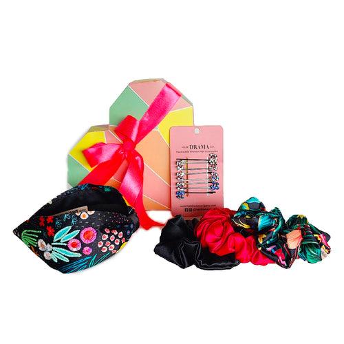 Tropical Vacay Gift Box with 1 Knotted Hair Band, 3 Scrunchies & 8 Hair Pins