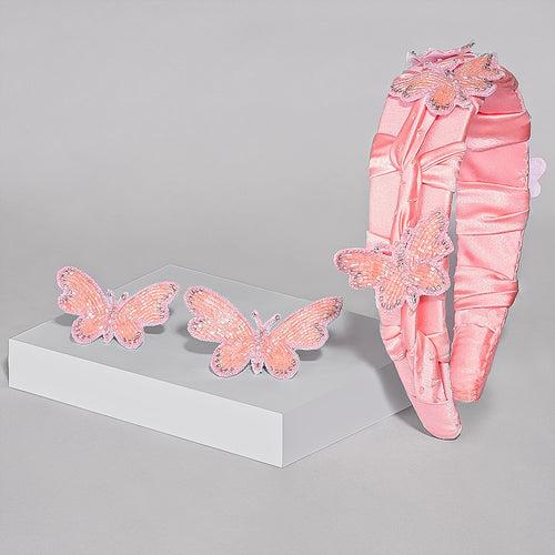 Butterfly Gift Box with 1 Embroidered Hair Band and 2 Hair Pins - Peach