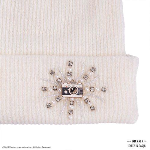 HDC X Emily In Paris White Beanie with Pearls, Crystals & Camera Charm