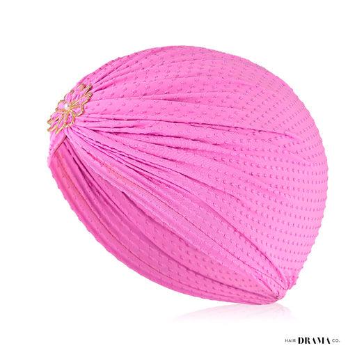 Lilac Dotted Turban with Flower Pearl Metal Broach