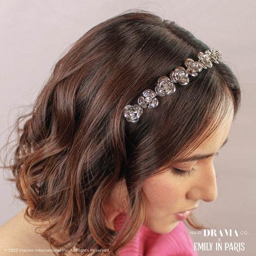 HDC X Emily In Paris Silver Roses Hair Band With Crystals