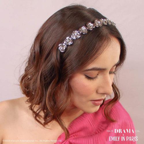 HDC X Emily In Paris Silver Roses Hair Band With Crystals