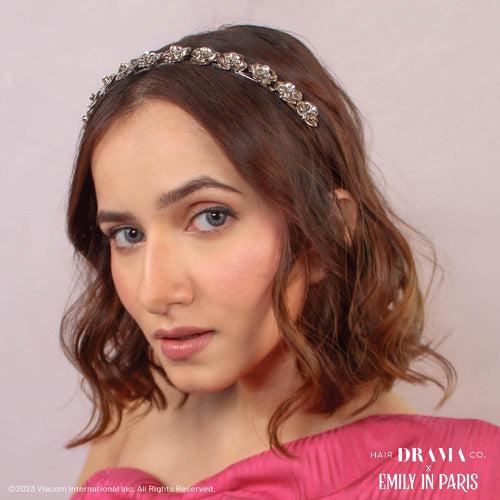 HDC X Emily In Paris Silver Roses Hair Band With Crystals