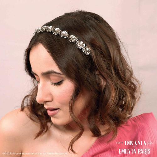 HDC X Emily In Paris Silver Roses Hair Band With Crystals