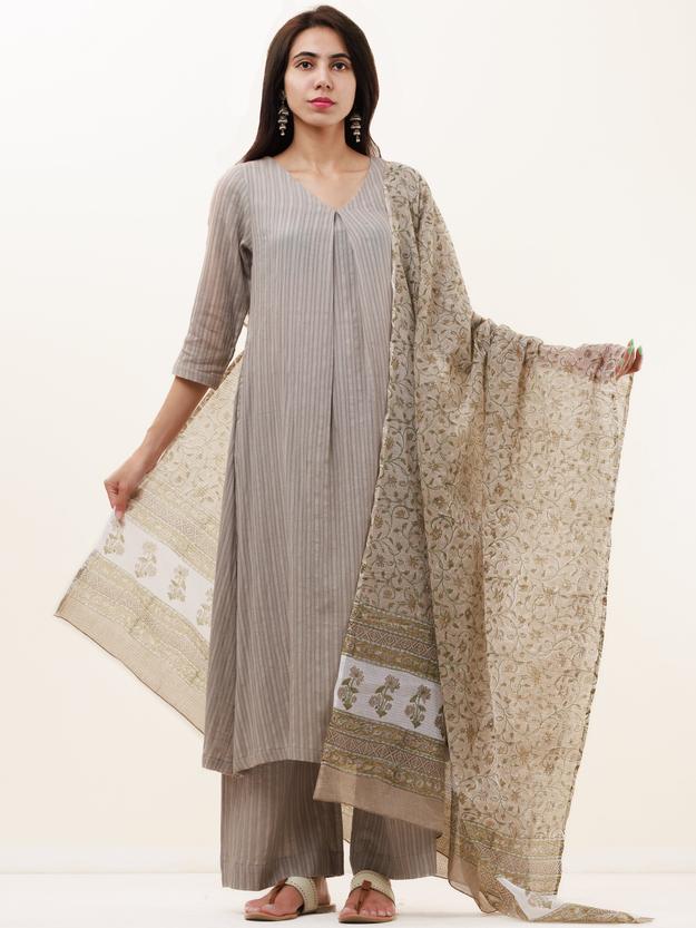 Roz Naina Set Of Kurta Pants Kota Dupatta