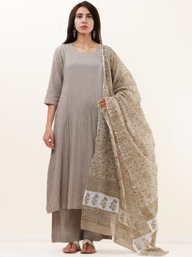 Roz Tara Set Of Kurta Pants Kota Dupatta