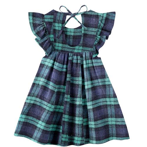 'Green & Navy Blue Checks' Organic Sleeve Nightdress