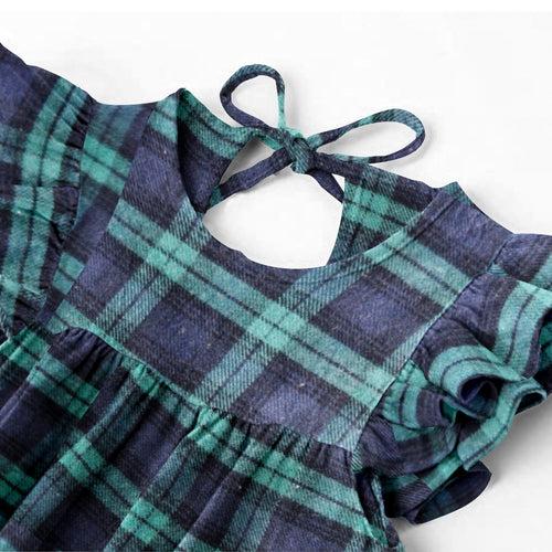 'Green & Navy Blue Checks' Organic Sleeve Nightdress