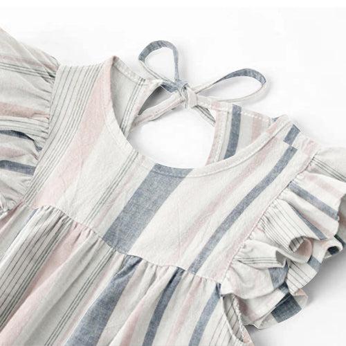 'Pink and Grey Stripe' Organic Sleeve Nightdress