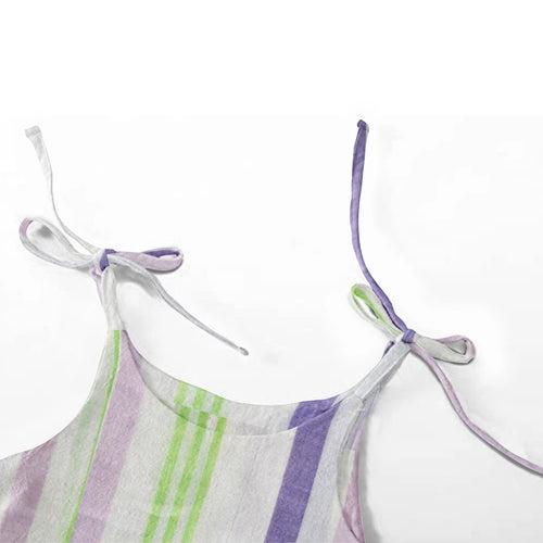 'Green and Purple Stripes' Organic Sleeveless Nightdress