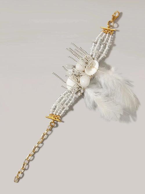 Jasmine Uneven Bead Tassel Feather Bracelet