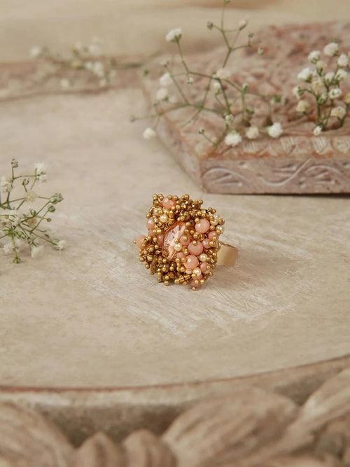 Handmade Gold Plated Pearl And Stone Ring