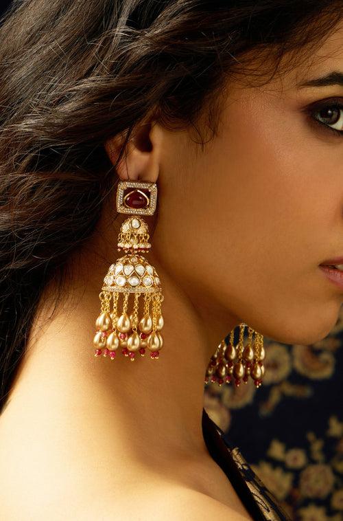 Polki Pearl Jhumka Earring