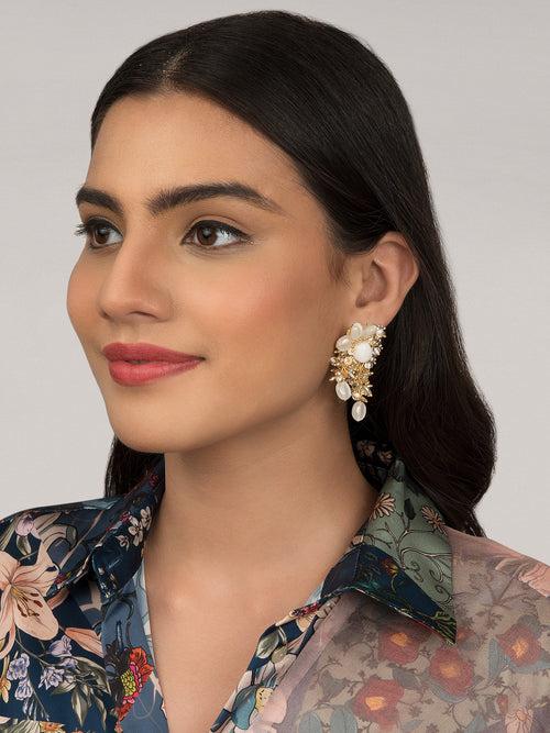 Jasmine White Classic Uneven Stone Designer Earrings