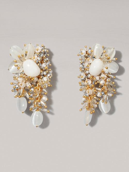 Jasmine White Classic Uneven Stone Designer Earrings