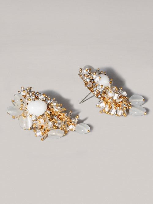 Jasmine White Classic Uneven Stone Designer Earrings