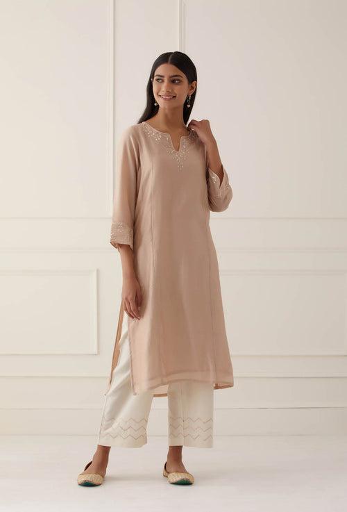 FAWN CHANDERI KURTA