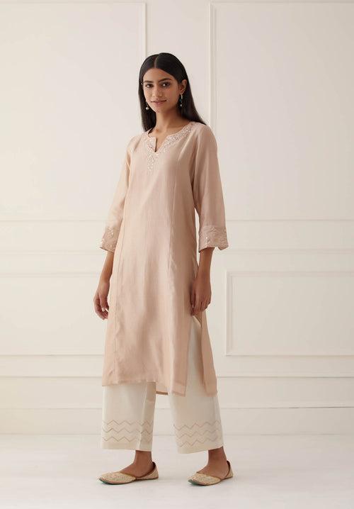 FAWN CHANDERI KURTA