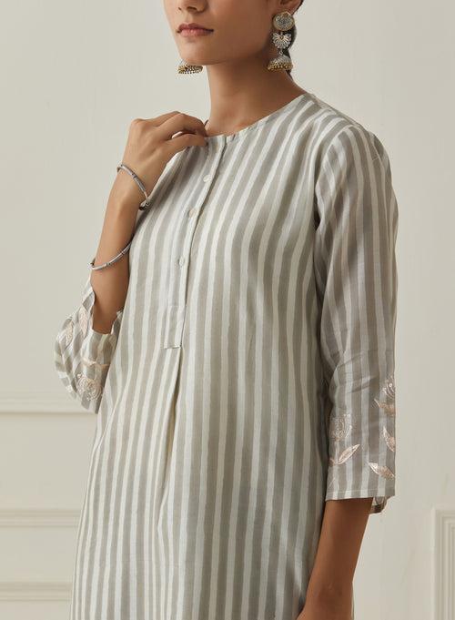 KFSKT19-GREY STRIPES KURTA