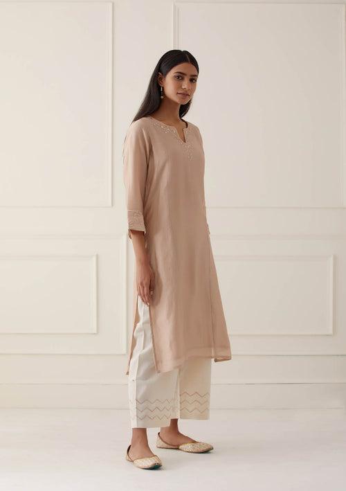 FAWN CHANDERI KURTA