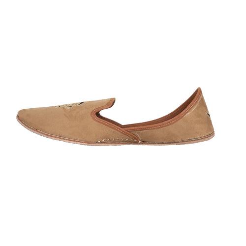 KASHMIR PINE - CAMEL SUEDE WITH INTRICATE EMBROIDERY CREST