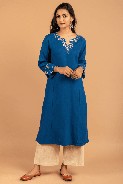 Indigo blue matka silk Kurta