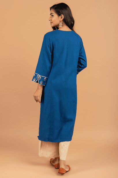 Indigo blue matka silk Kurta