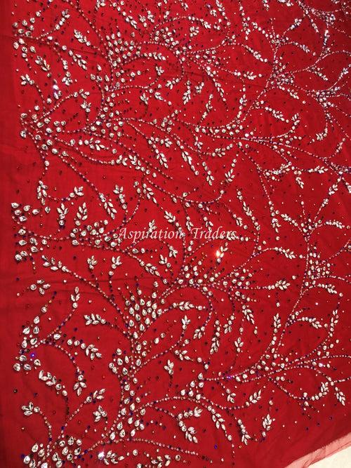 Bold Red Applique With Unique Crystal Work Designer Set AP078