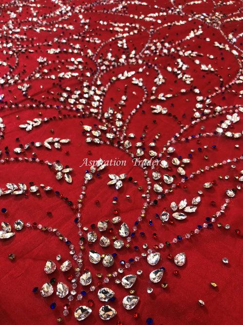 Bold Red Applique With Unique Crystal Work Designer Set AP078