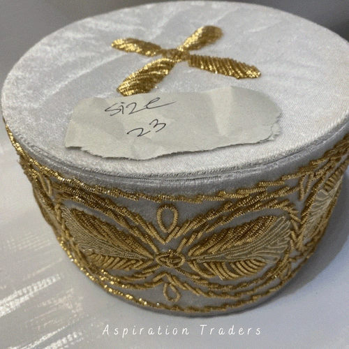 Black Hand Gold Beaded Igbo Traditional Wedding Velvet Fabric Hard Hat - AWC006